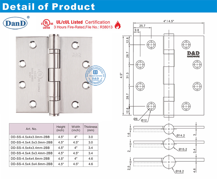A&ccedil;o inoxid&aacute;vel UL lisied Door Delf-D e D Hardware