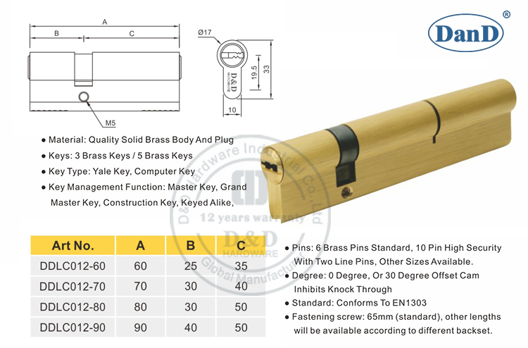 Hardware de Mortise Cylinder-D e D