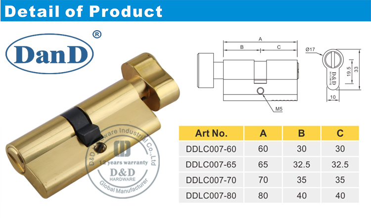 Bloqueio de porta de lat&atilde;o polido cilindro-d e d hardware