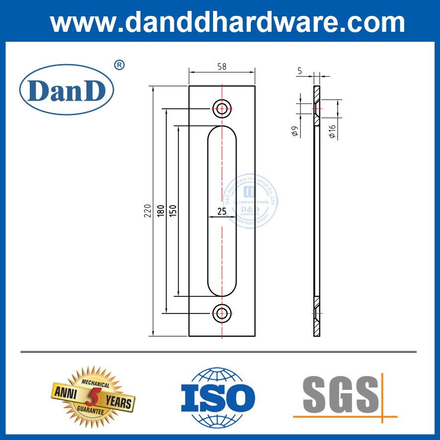 Aço inoxidável da porta frontal longa mancha de mancha de latão Acessórios da porta do celeiro Handle-ddbd104