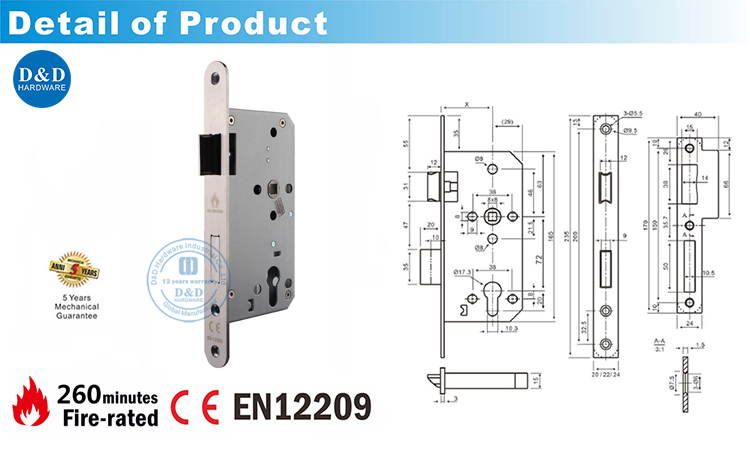 CE Mortise Door Lock DDML009-5572