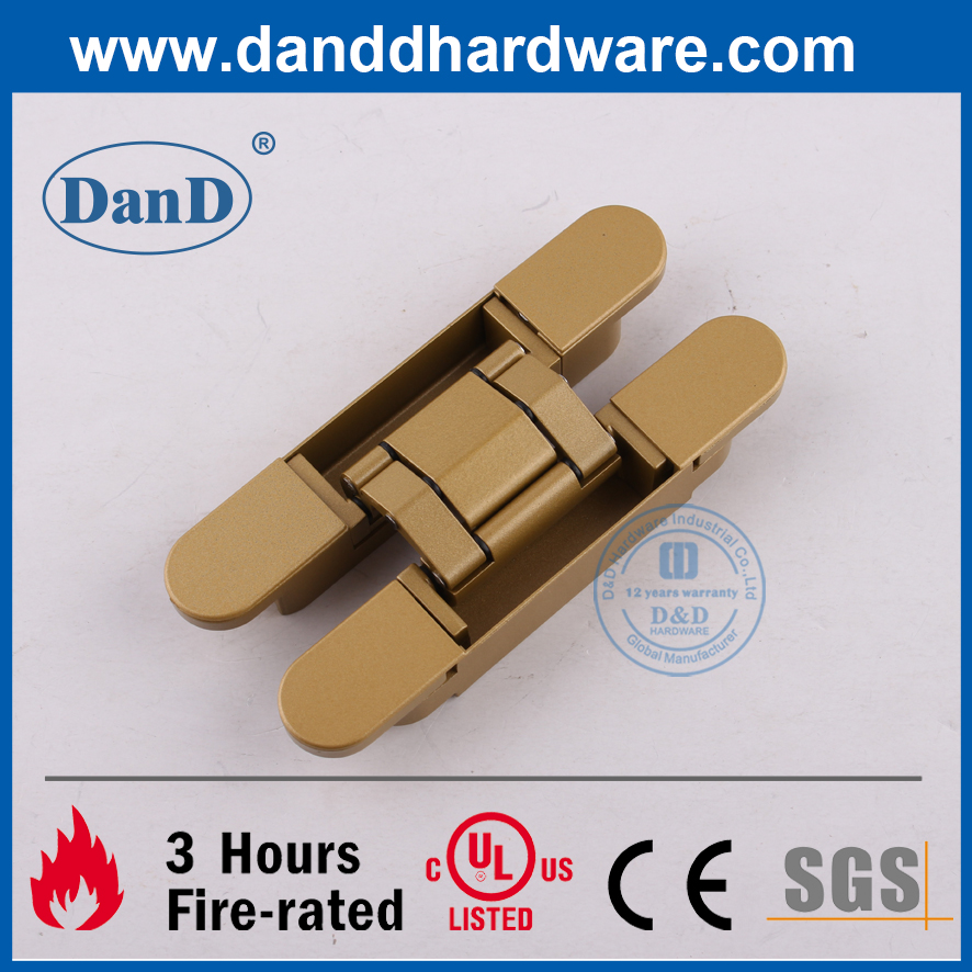 Alia de zinco 3D Golden Hidden Door Hing para porta de madeira-DDCH008-G80