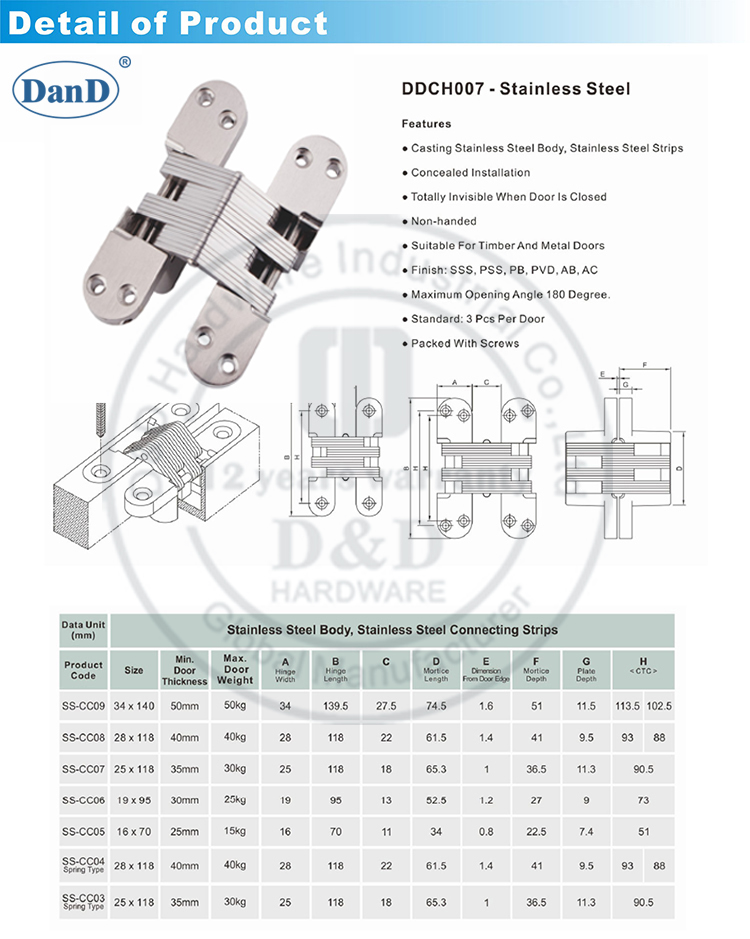 Dobradi&ccedil;a de a&ccedil;o inoxid&aacute;vel -d e d hardware