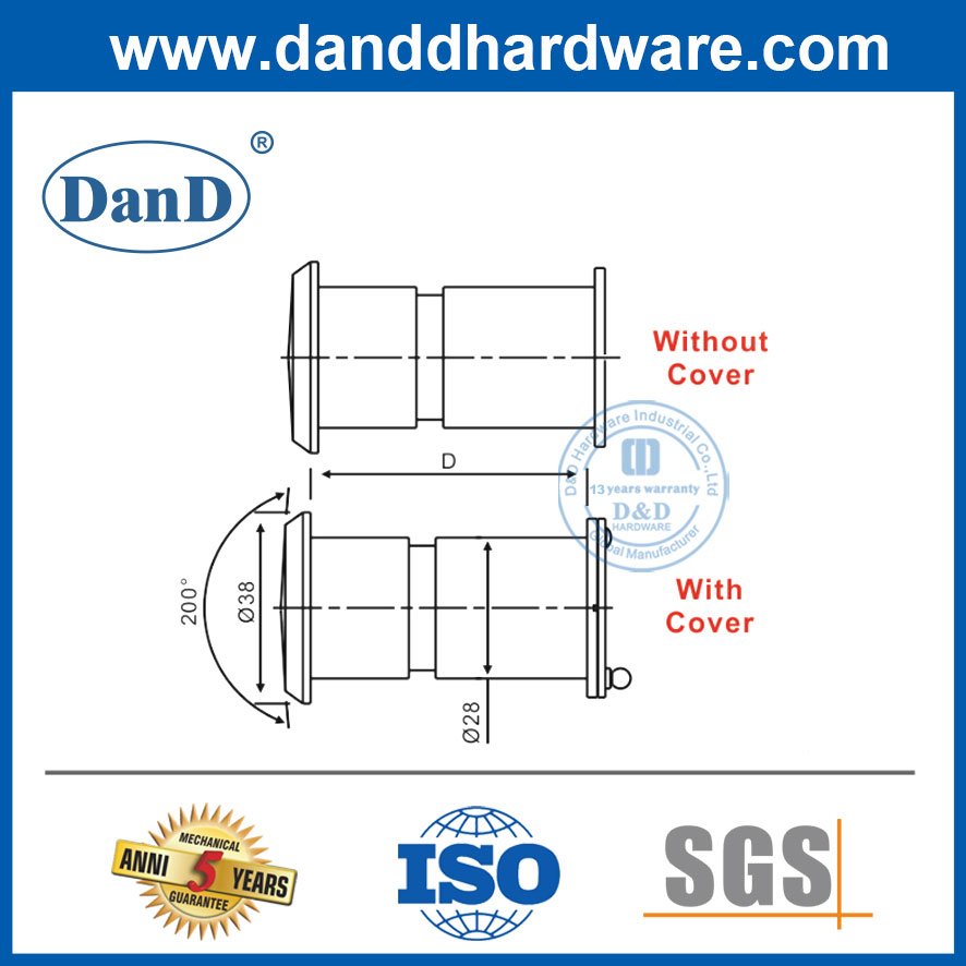 Visualizador de portas de segurança de latão de latão/liga de zinco para portas de painel estreito-DDDV003