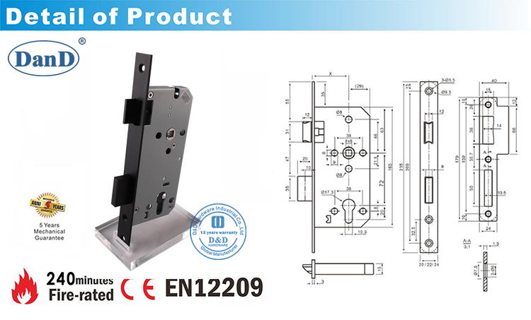 Black-CE Mortise Door Lock DDML009-D e D Hardware