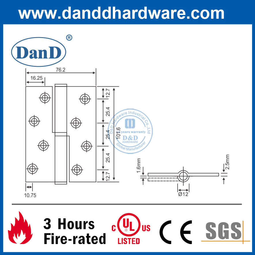 Dobradiça de elevação de canto quadrado SS201 para porta interior - DDSSS022