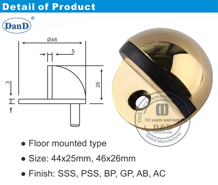 Hardware de porta de lat&atilde;o polido e D