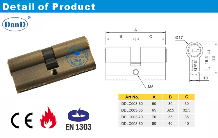 Hardware antique de lat&atilde;o Mortice Cilindro-D e D