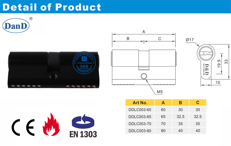 Negro CE Mortice Chave Cilindro-D e D Hardware