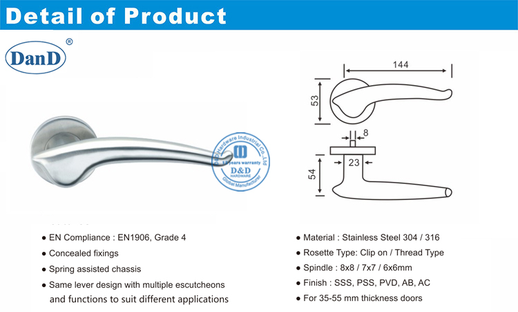 Alavanca de vidro alavanca-d e d hardware