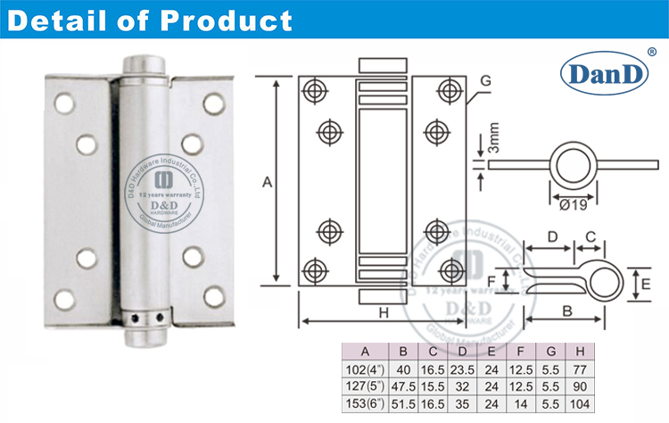 Hardware da porta da porta da mola da SS