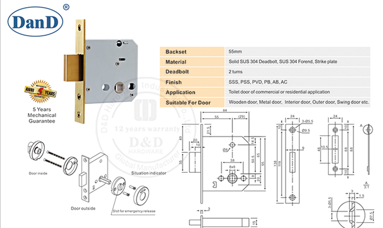 SS 304 Bloqueio de Porta Body-D e D Hardware