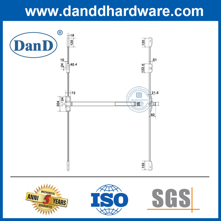 Dispositivo de saída de barra de pânico de 2 pontos Dispositivo de saída de aço inoxidável e portas de alumínio Push barras-ddpd304