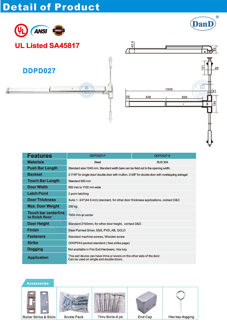 bar de p&acirc;nico de porta &uacute;nica