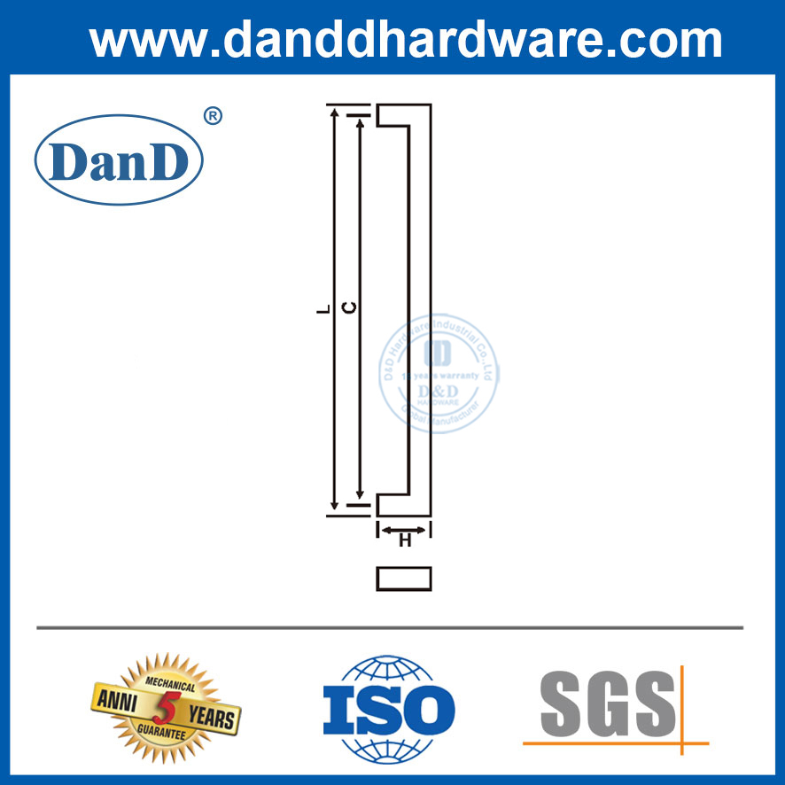 A porta de vidro de aço inoxidável puxa uma maçaneta de porta de metal de vidro lateral-DDPH034