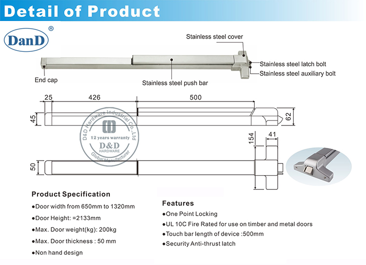 P&acirc;nico de sa&iacute;da push bar-d e d hardware