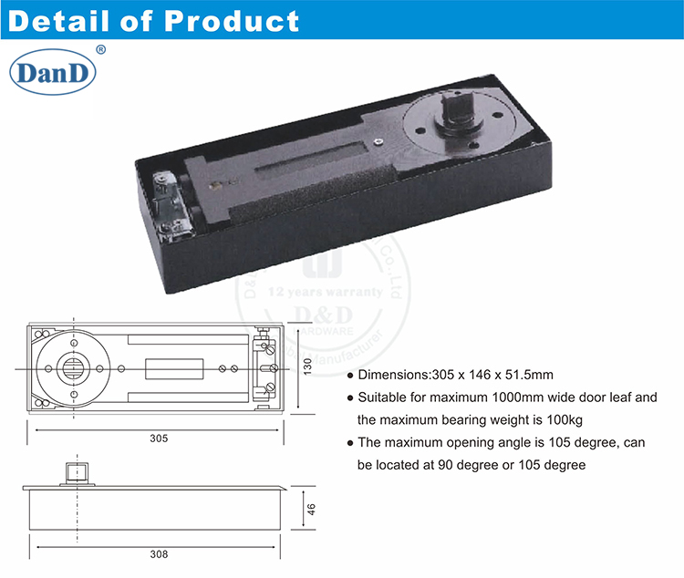 Mola do piso para hardware de vidro pesado e d