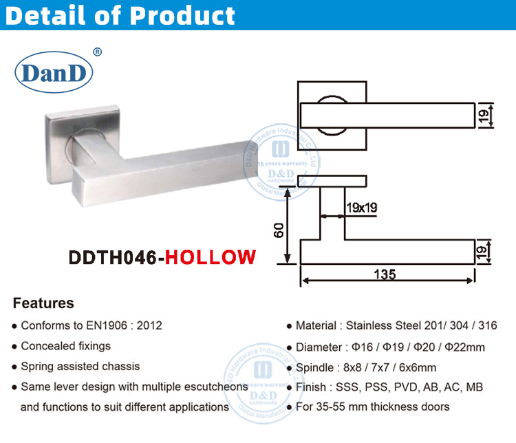 Ma&ccedil;aneta de porta de roseta quadrada