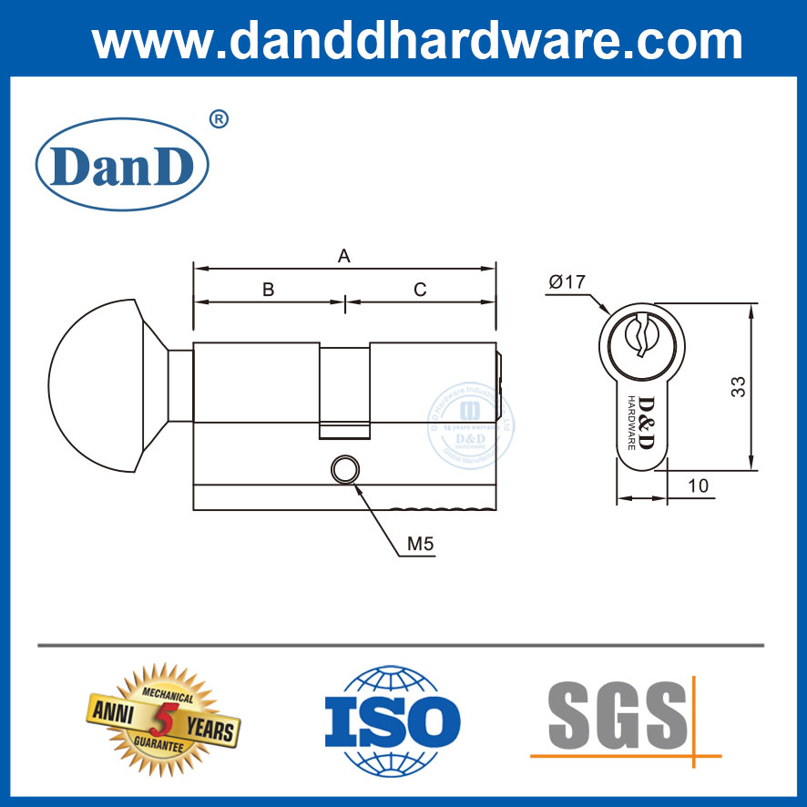 Cilindro de bloqueio de porta de pino com bronze de latão euro com thumbturn-ddlc005