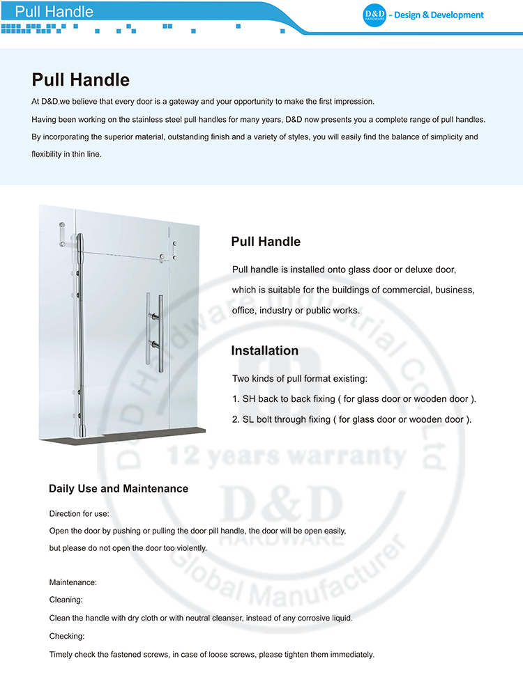 Porta de vidro Pull Handdware D e D Hardware
