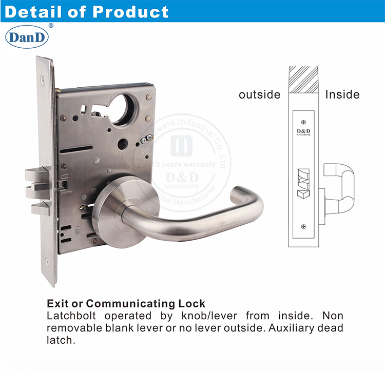 SSS304 grau 1 Mortise Lock-D e D Hardware