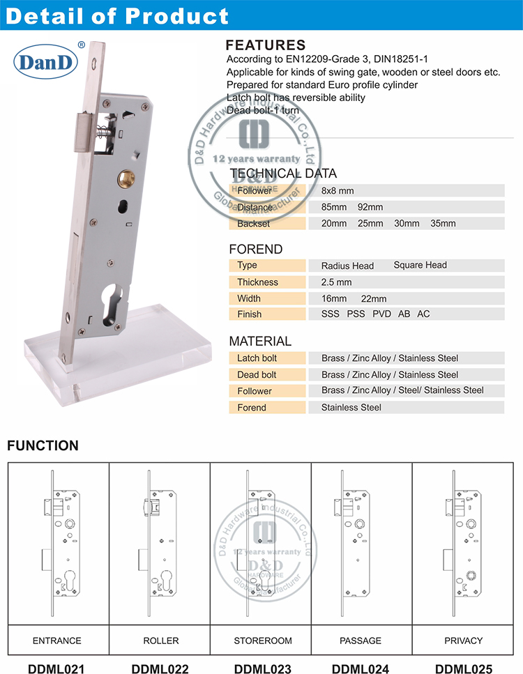 A&ccedil;o inoxid&aacute;vel Euro estreito Sile Lock-D e D Hardware