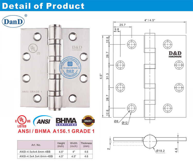 ANSI Grade 1 Ponstry Door Hinge-D e D Hardware