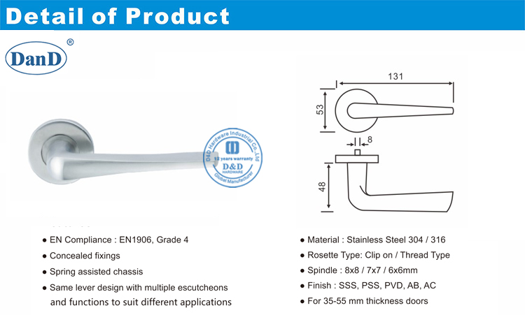 Alavanca no hardware da porta-d e d da porta de rosa