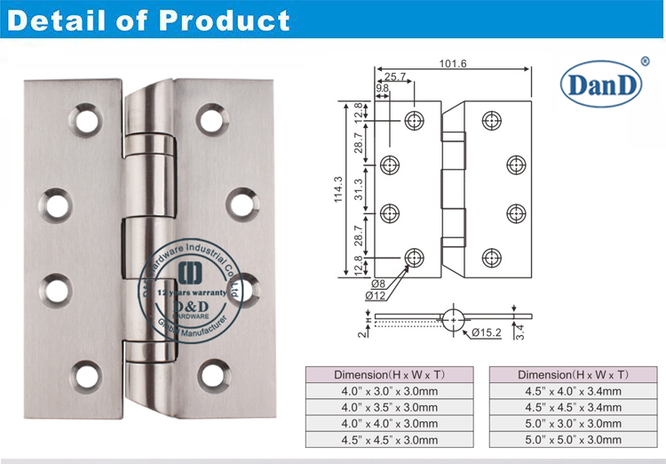 Hospital de a&ccedil;o inoxid&aacute;vel de hardware de dobradi&ccedil;a e D