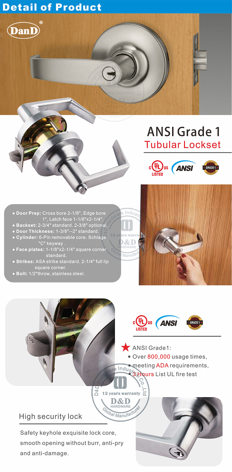 Ansi Tubular Lockset-DDLK009-D e D Hardware