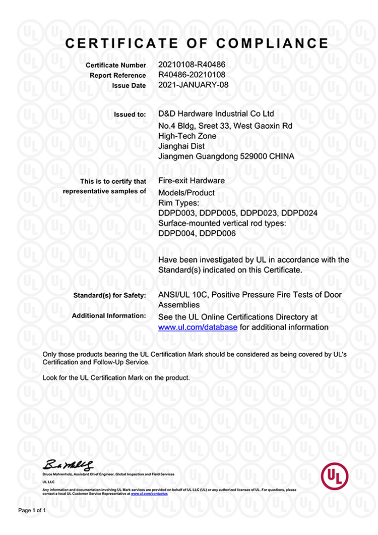 Certificado de hardware de D&D de hardware de inc&ecirc;ndio-Ex-Ex-R40486_1.