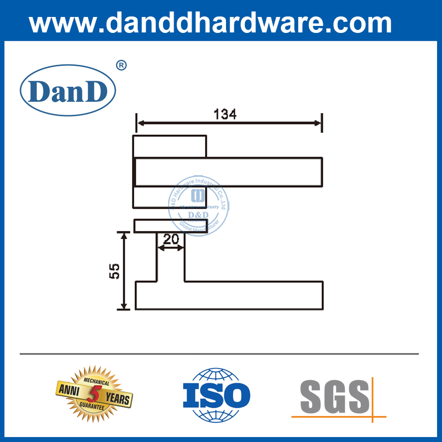 Alavanca de alavanca sólida prateada SS304 Manças de porta quadrada contemporânea-DDSH053