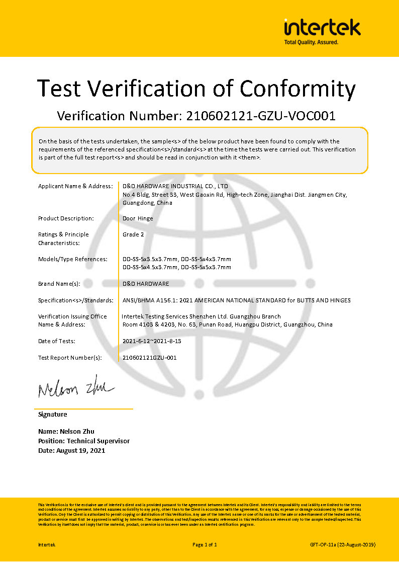 D&D Hardware -Ansi Certificado de dobradi&ccedil;a de 2 portas de grau-5 polegadas